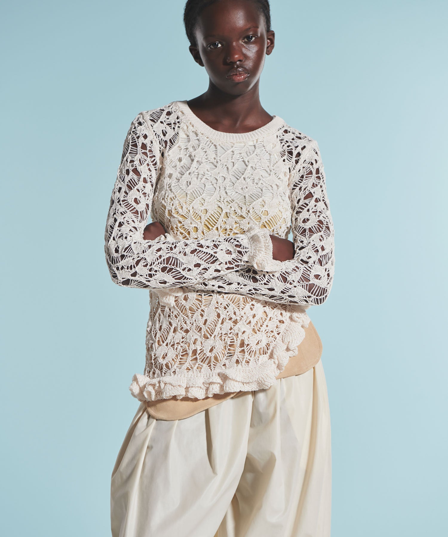 FRILLED LACE KNIT TOP｜muller of yoshiokubo(ミュラーオブヨシオクボ