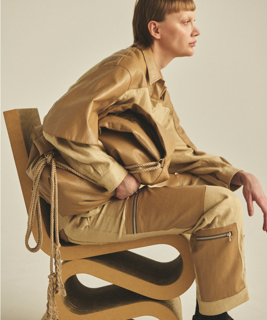 BRUSHED LINEN ZIP PANTS