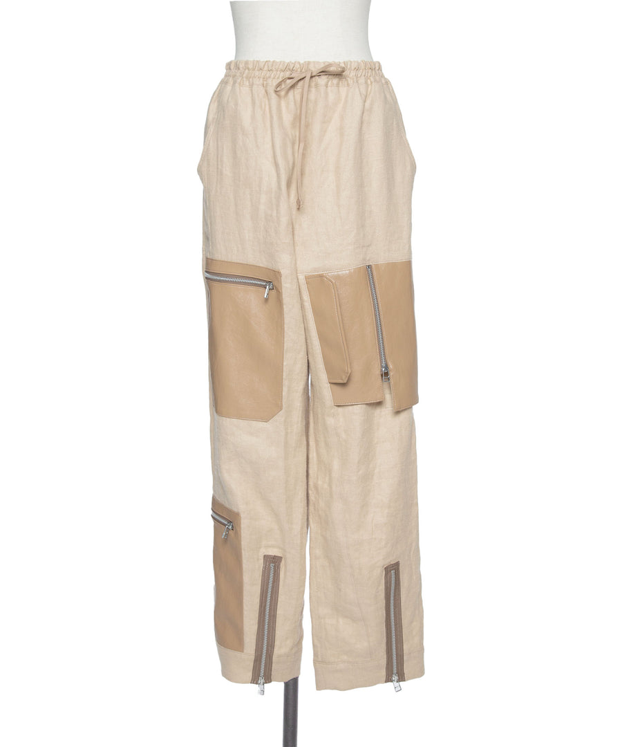 BRUSHED LINEN ZIP PANTS
