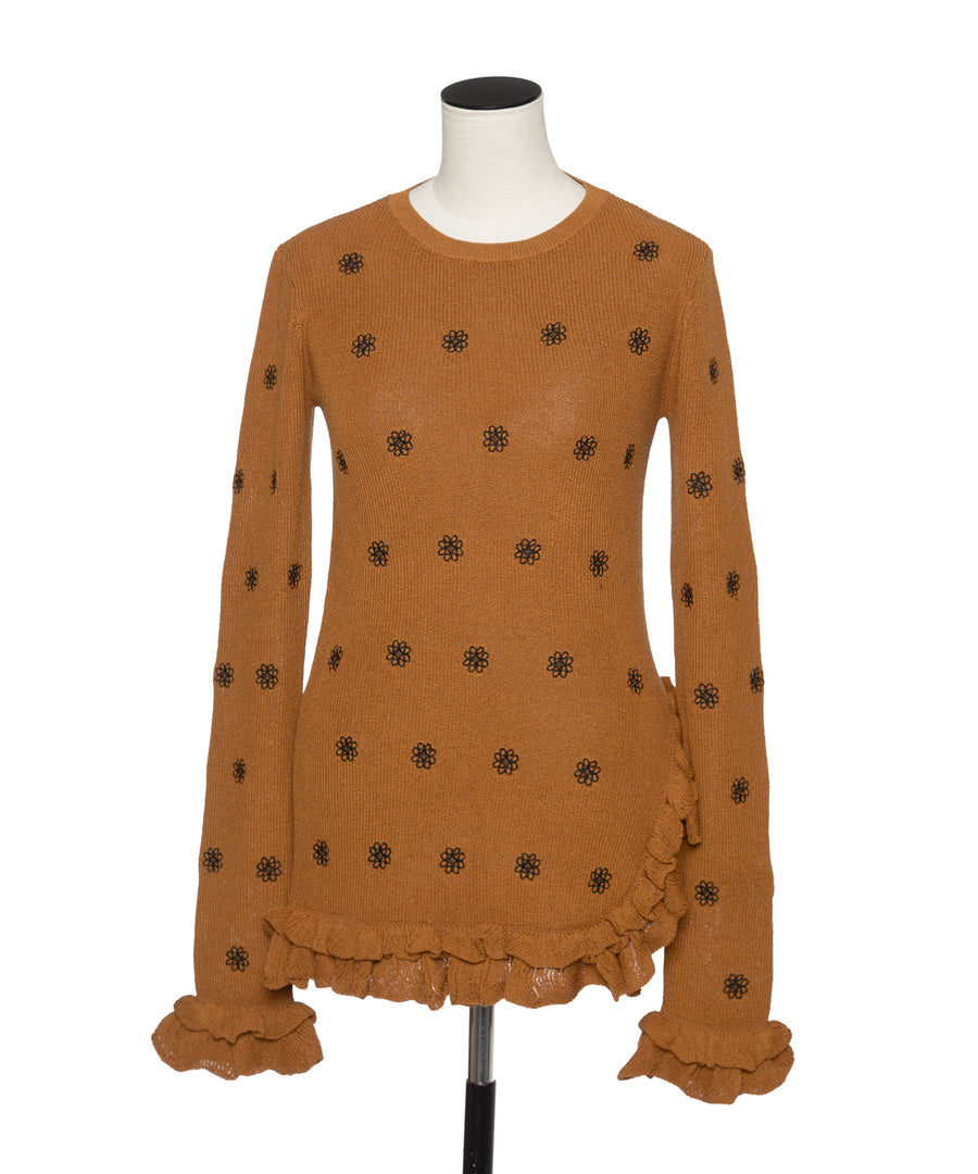 CREST EMBROIDERY FRILLED TOP