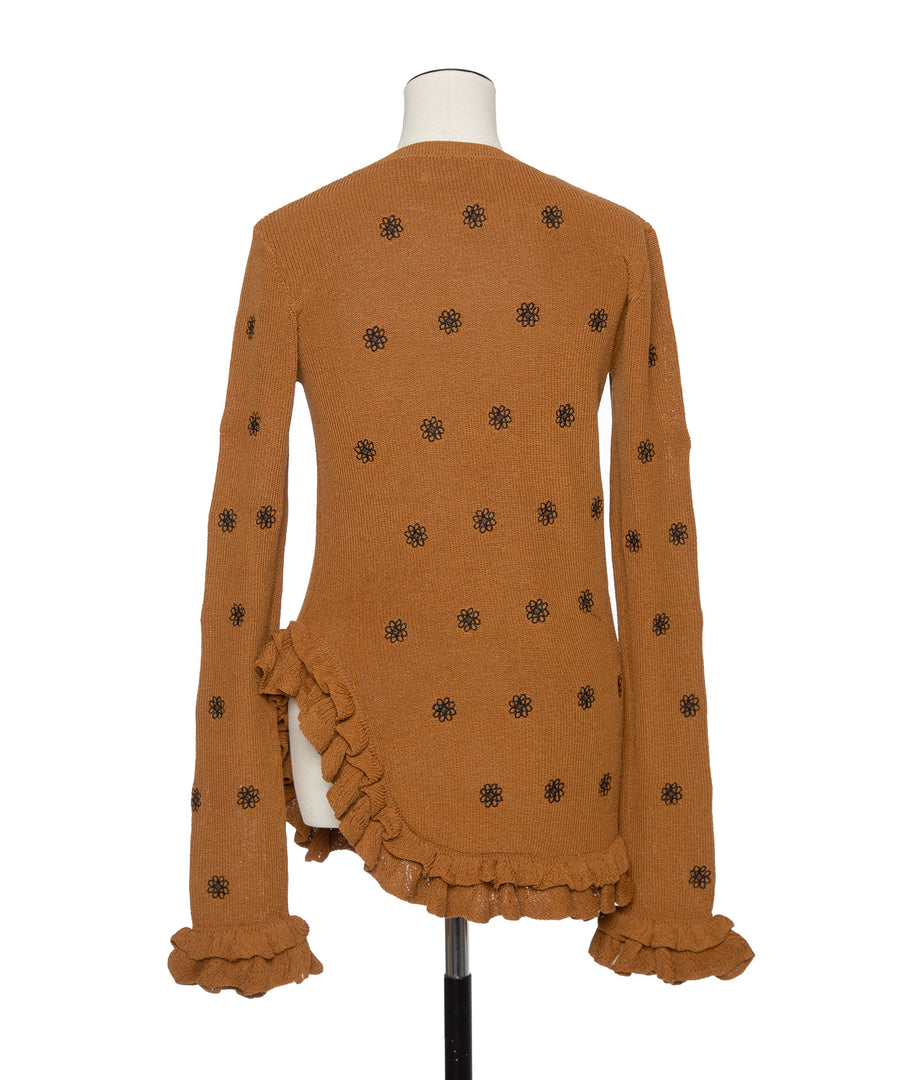 CREST EMBROIDERY FRILLED TOP