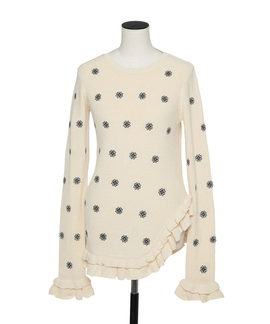 CREST EMBROIDERY FRILLED TOP