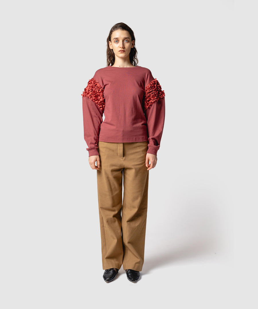 FLOWY FRILLED LONG SLEEVE T