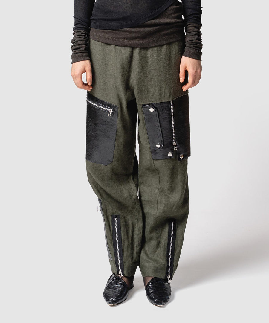 BRUSHED LINEN ZIP PANTS