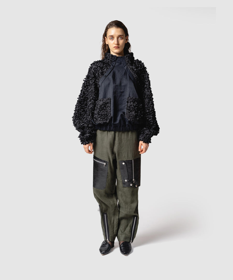 BRUSHED LINEN ZIP PANTS
