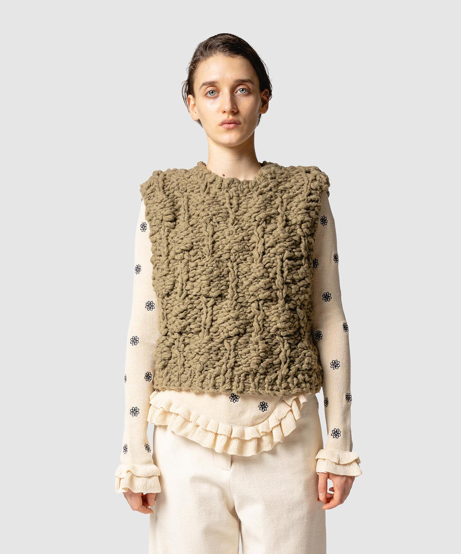 CREST EMBROIDERY FRILLED TOP