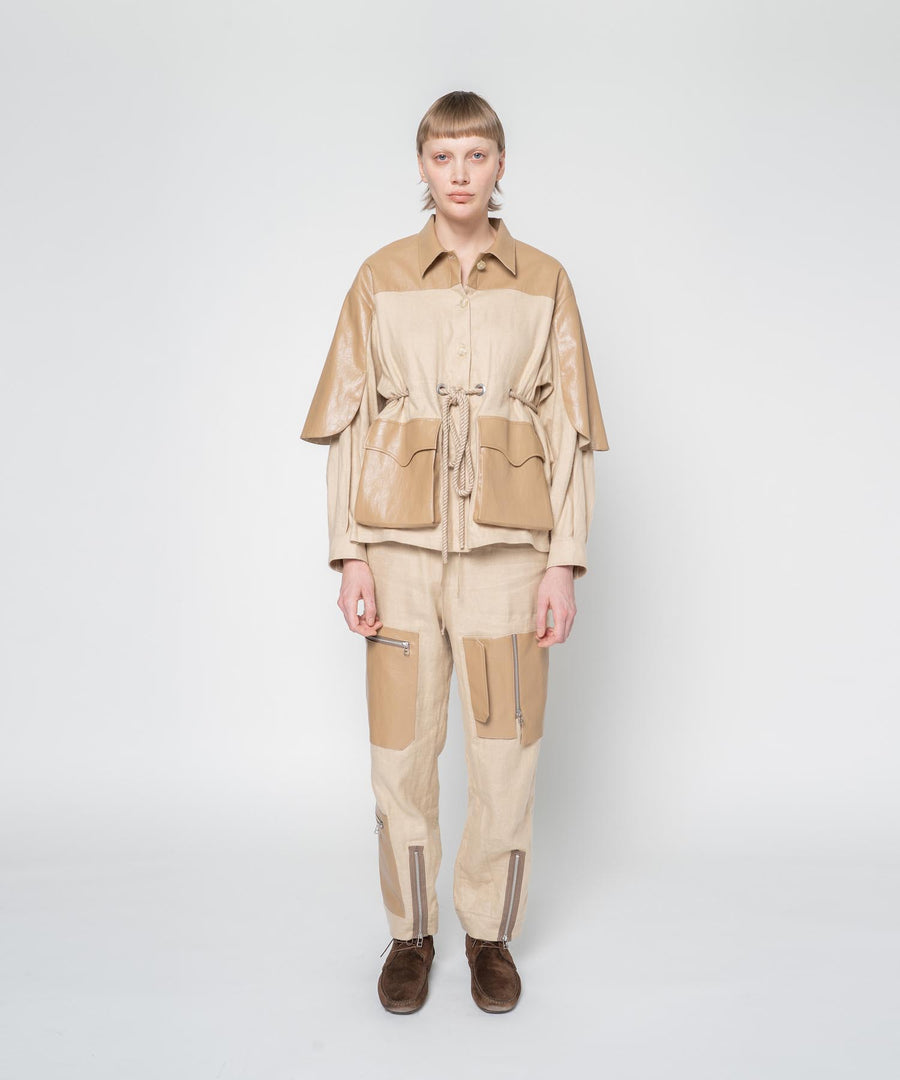BRUSHED LINEN ZIP PANTS