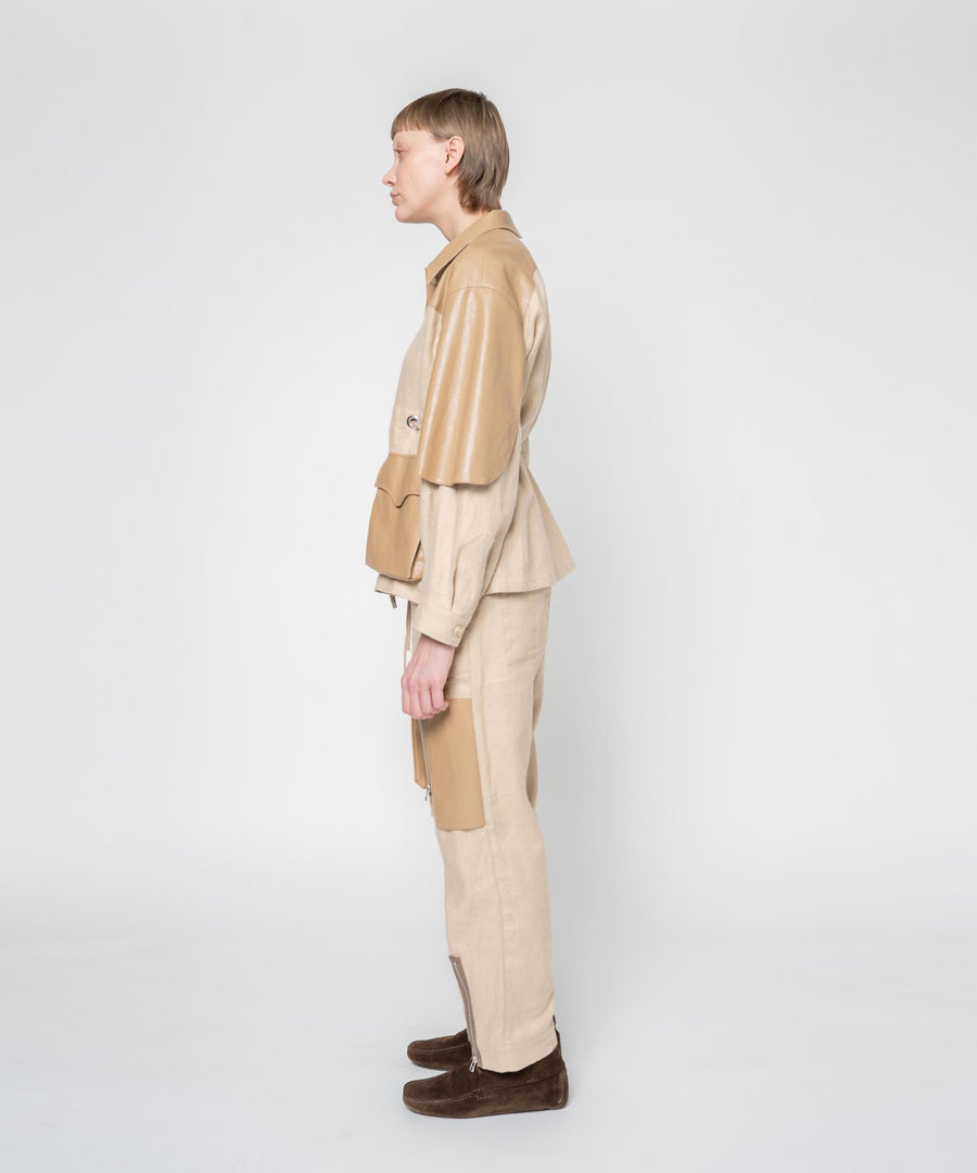 BRUSHED LINEN ZIP PANTS