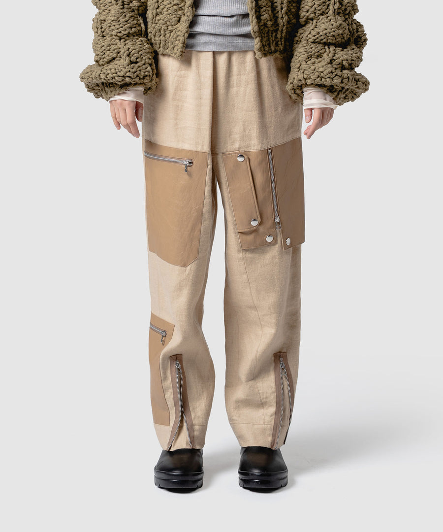 BRUSHED LINEN ZIP PANTS