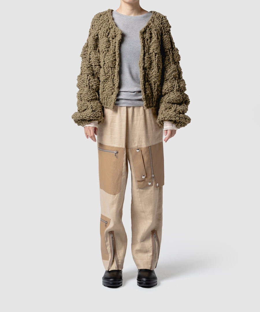 BRUSHED LINEN ZIP PANTS