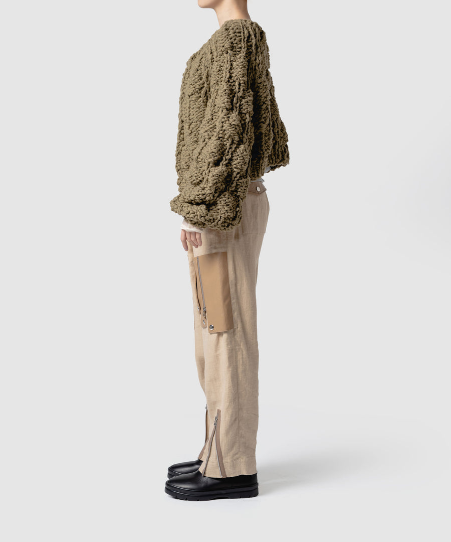 BRUSHED LINEN ZIP PANTS
