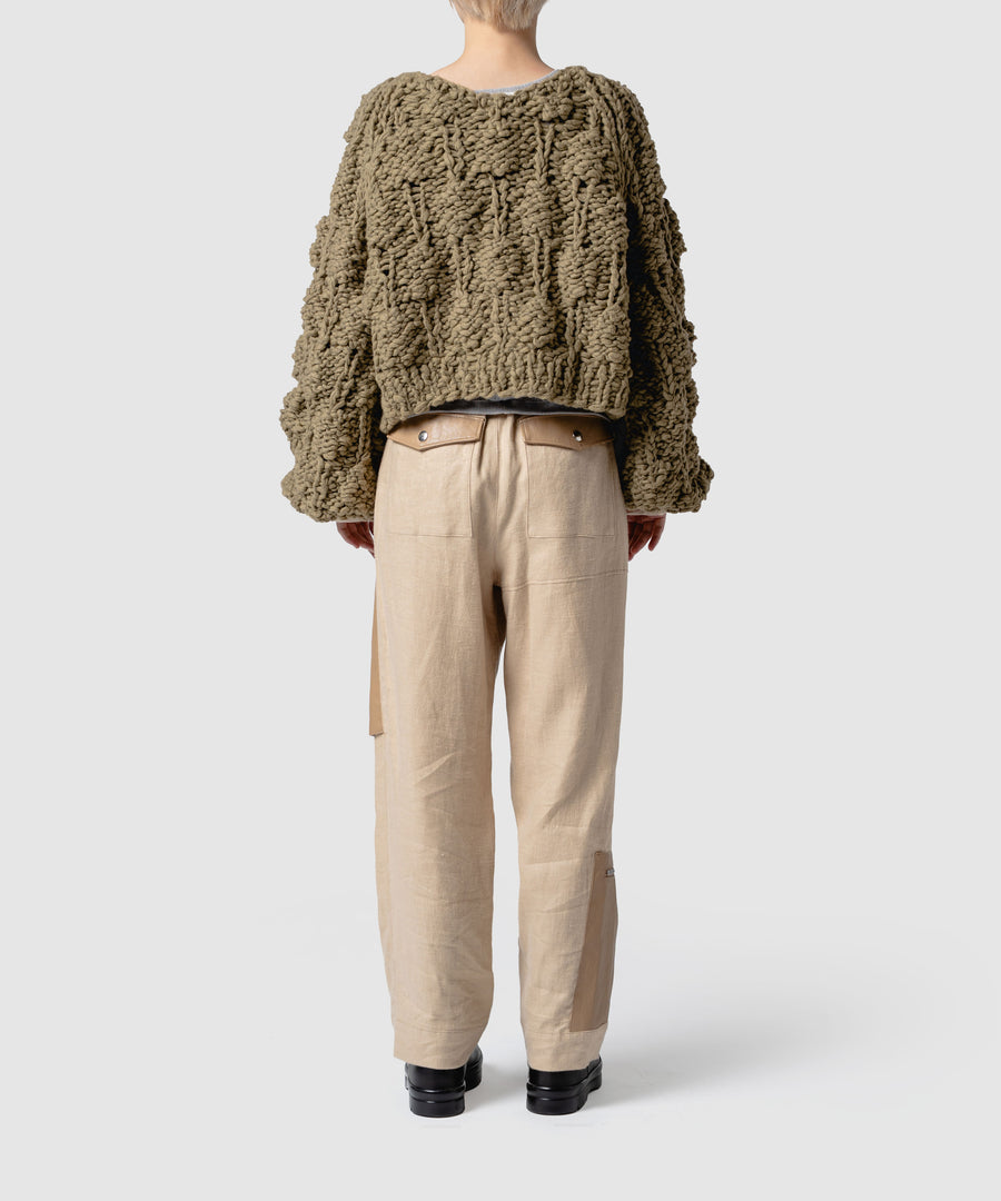 BRUSHED LINEN ZIP PANTS